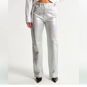 Abercrombie & Fitch metallic silver high rise 90s curve love faux leather